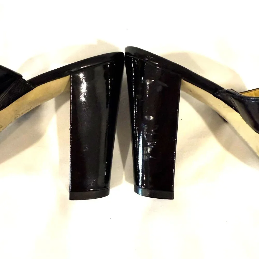 Anne Klein Black‎ Gold Chain Link Heels Sandal Slides Professional Womens 8.5